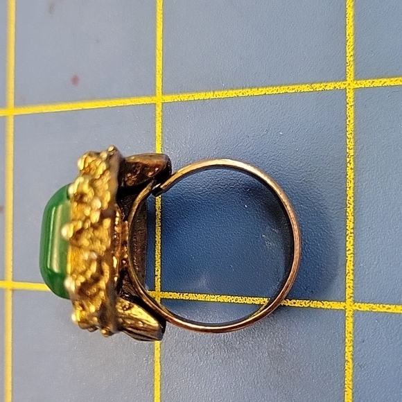 Antique Gold Tone Green & Pearl Stone Adjustable - Picture 3 of 5